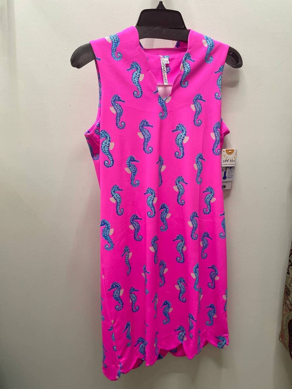 NEW LULU-B women's sleeveless scallop dress in hot pink seahorse